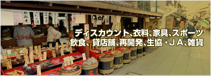 ディスカウント、衣料、家具、スポーツ、飲食、貸店舗、再開発、生協・JA、雑貨